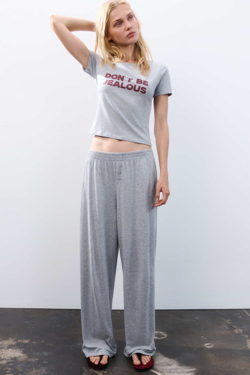 Брюки домашние из хлопкового трикотажа - цвет серый - 1