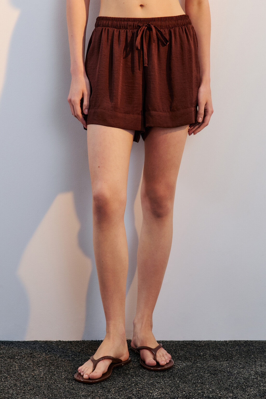 Шорты домашние атласные - цвет коричневый - 2