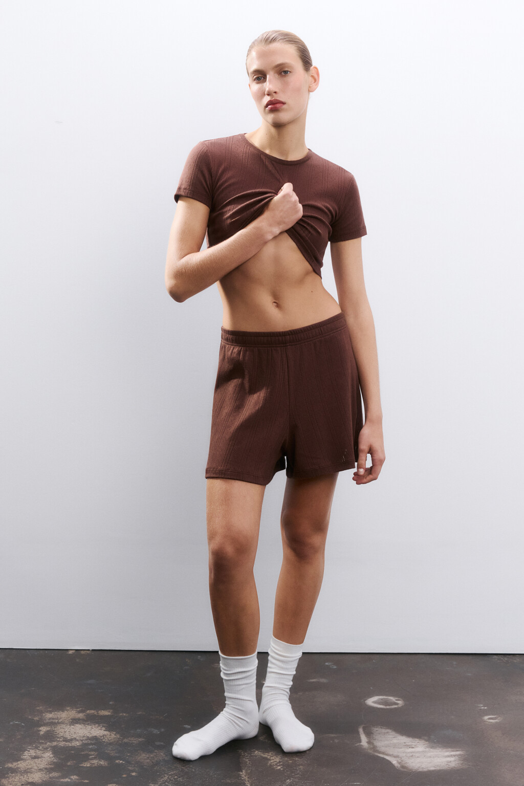 Шорты домашние из хлопка - цвет коричневый - 4