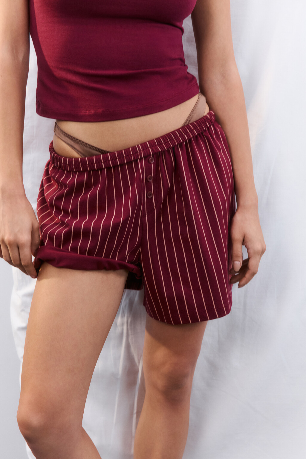 Шорты домашние из хлопкового трикотажа - цвет бордовый - 1