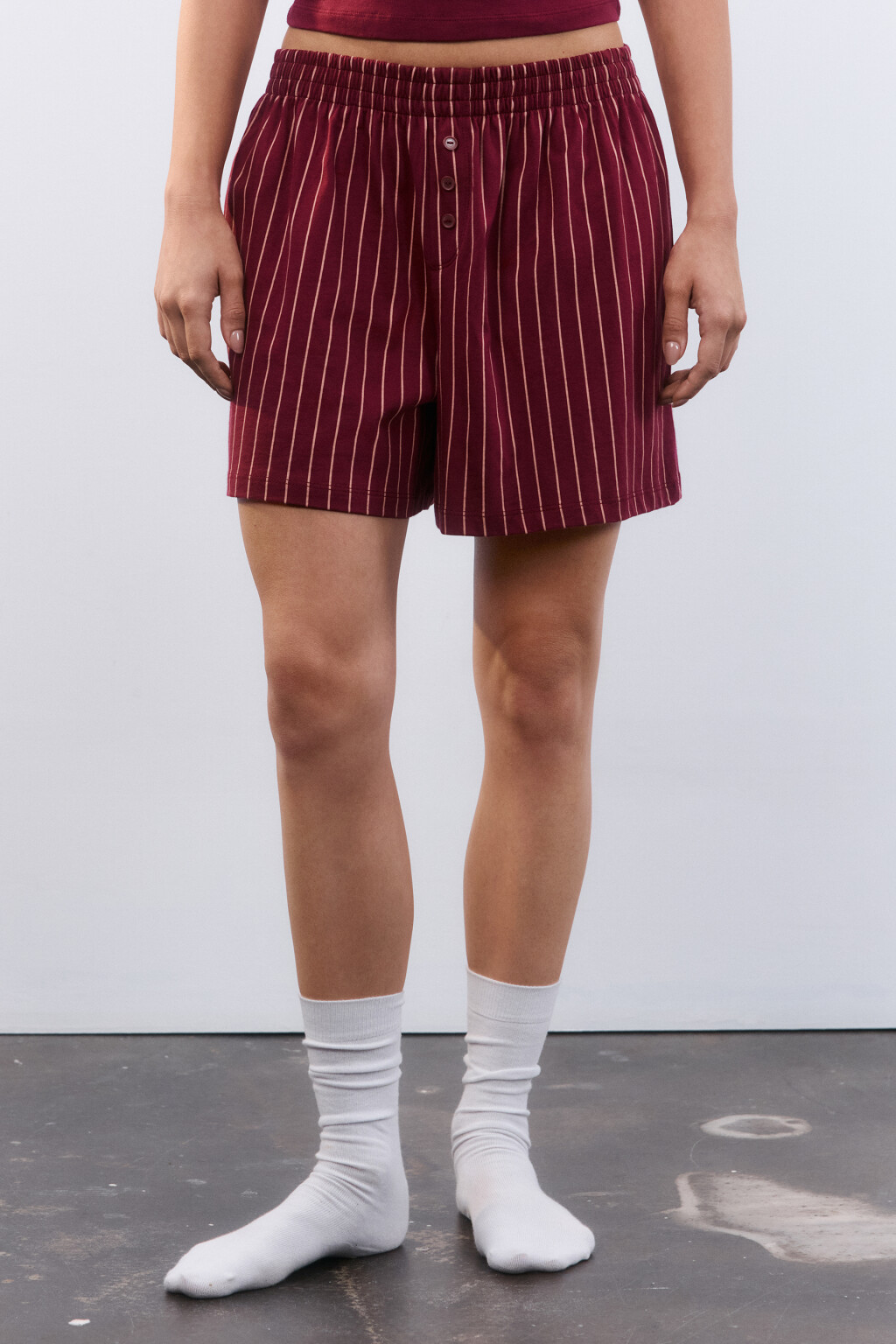 Шорты домашние из хлопкового трикотажа - цвет бордовый - 2