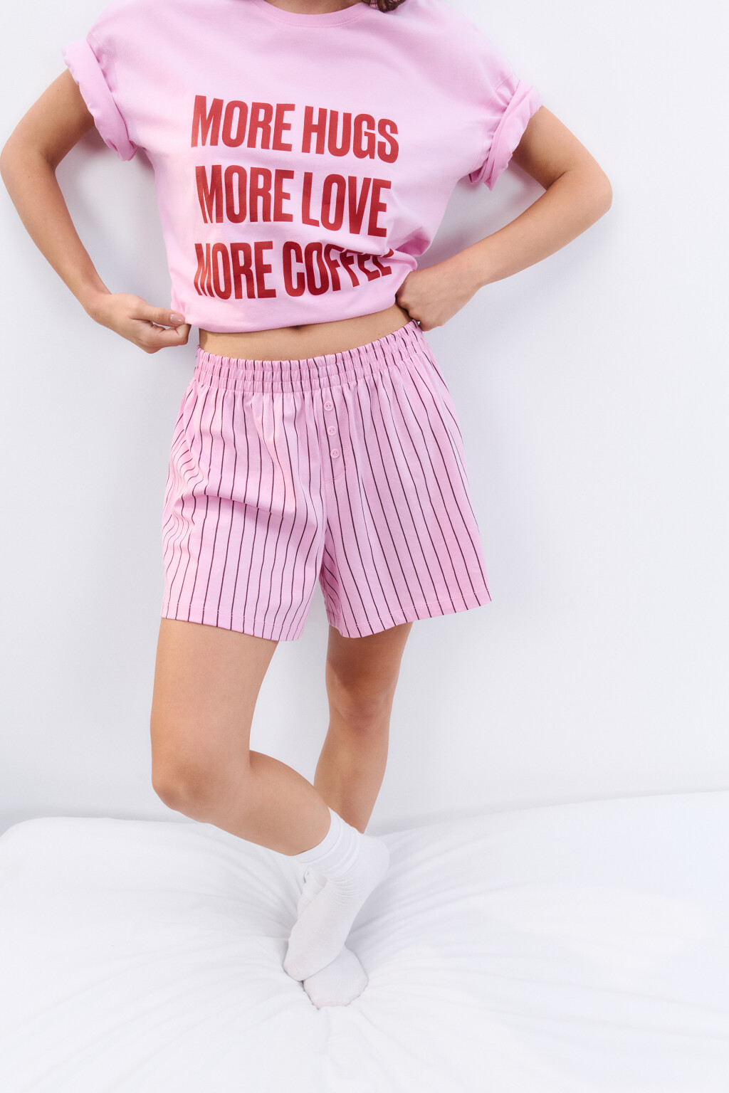 Шорты домашние из хлопкового трикотажа - цвет розовый - 1