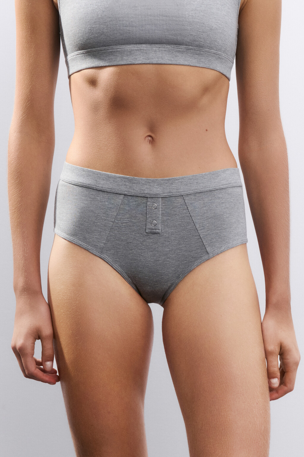 Трусы-слипы с имитацией застежки - цвет серый - 3