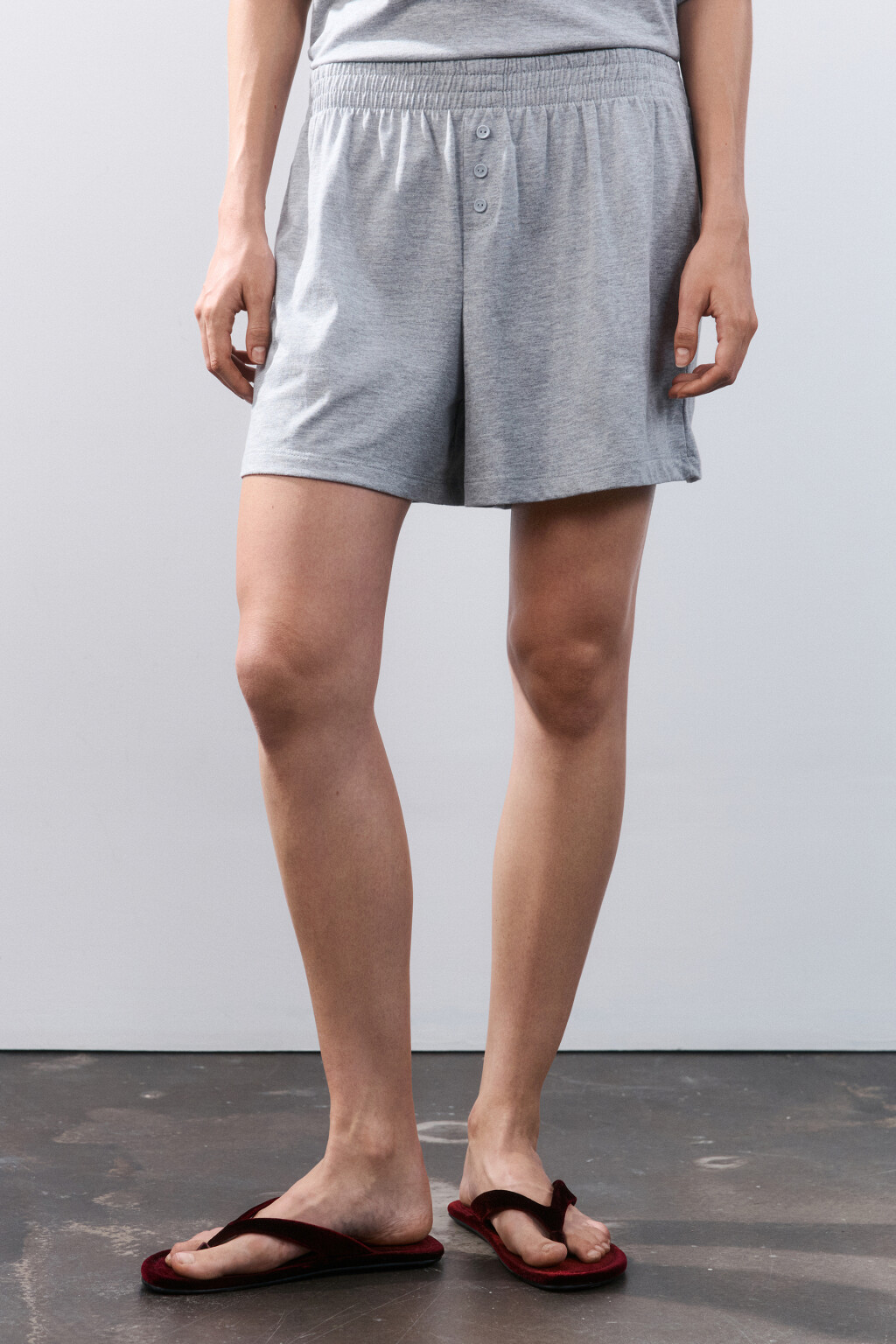 Шорты домашние из хлопкового трикотажа - цвет серый - 2