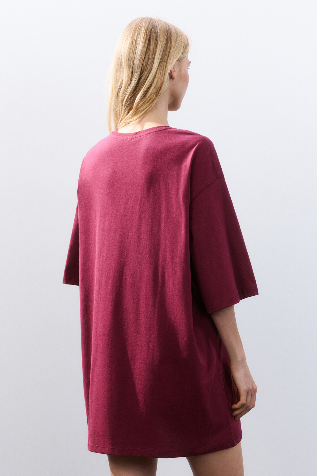 Платье-футболка домашнее с принтом - цвет бордовый - 3