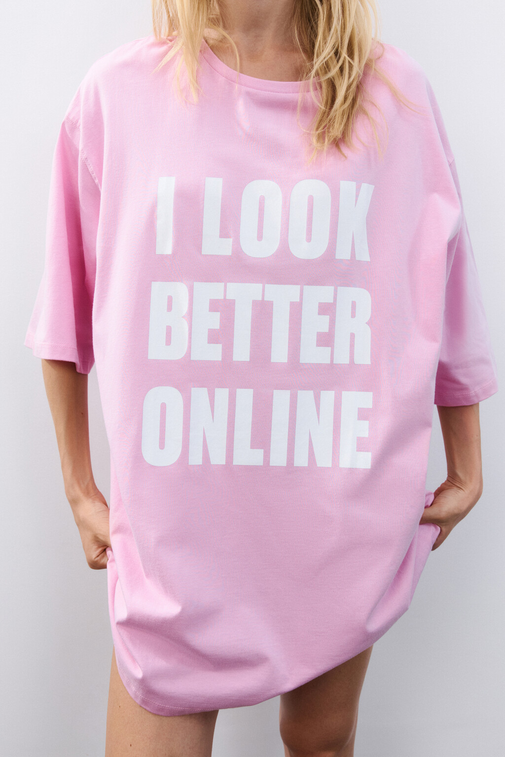 Платье-футболка домашнее с принтом - цвет розовый - 1