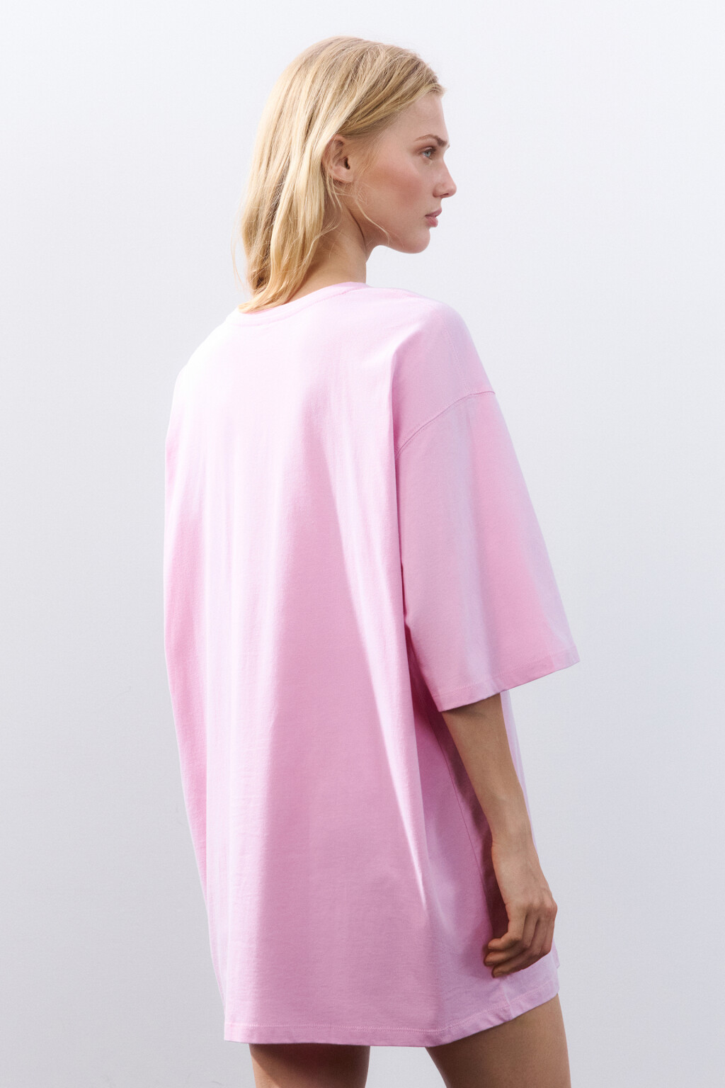 Платье-футболка домашнее с принтом - цвет розовый - 3