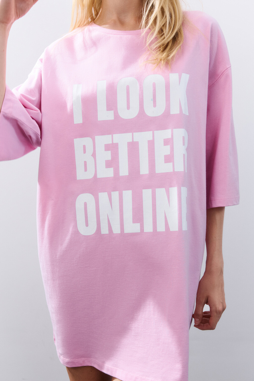 Платье-футболка домашнее с принтом - цвет розовый - 5