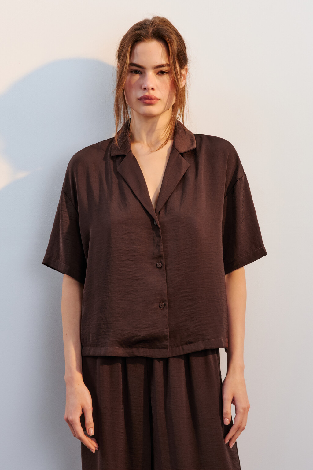 Блузка домашняя атласная - цвет коричневый - 2