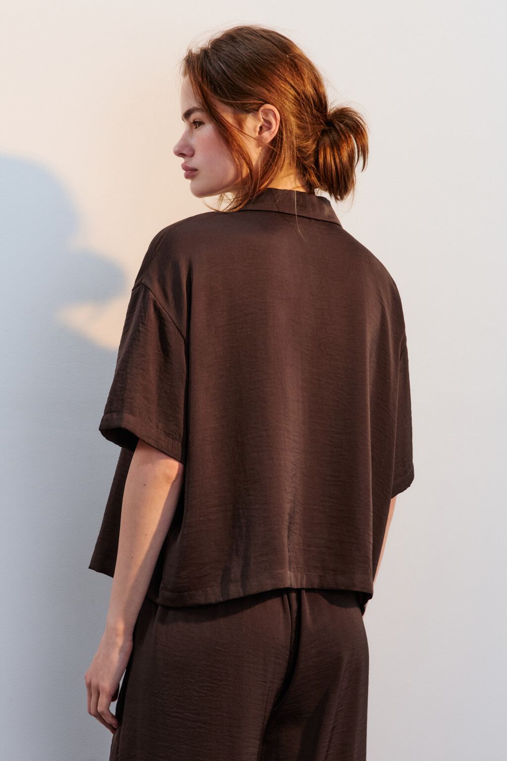 Блузка домашняя атласная - цвет коричневый - 3