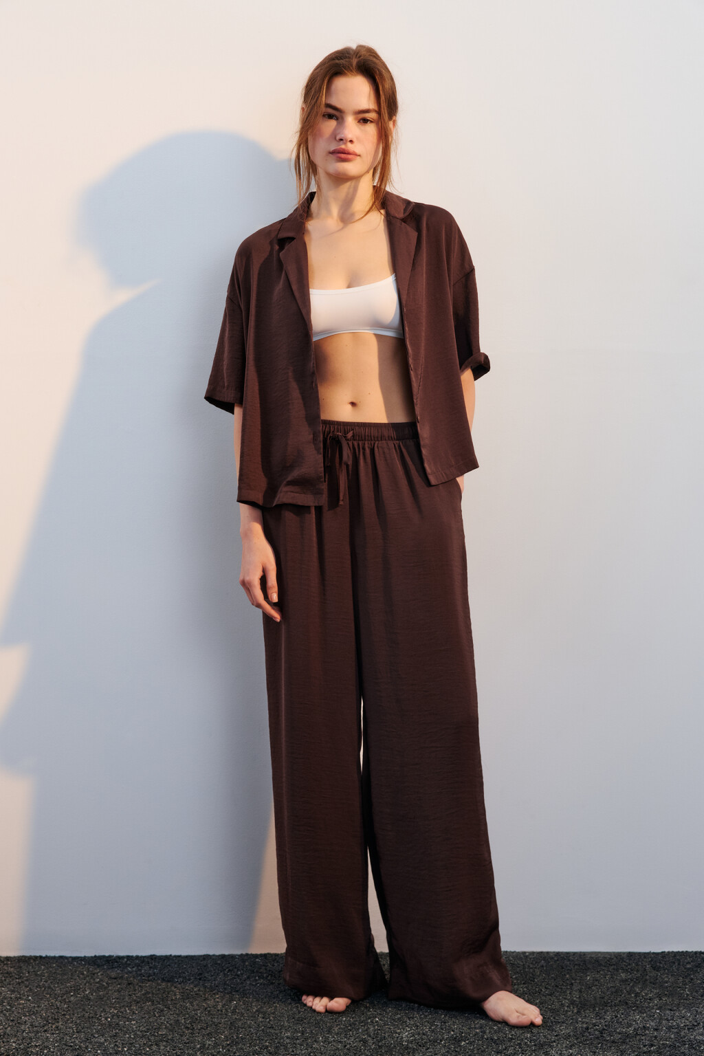 Блузка домашняя атласная - цвет коричневый - 4