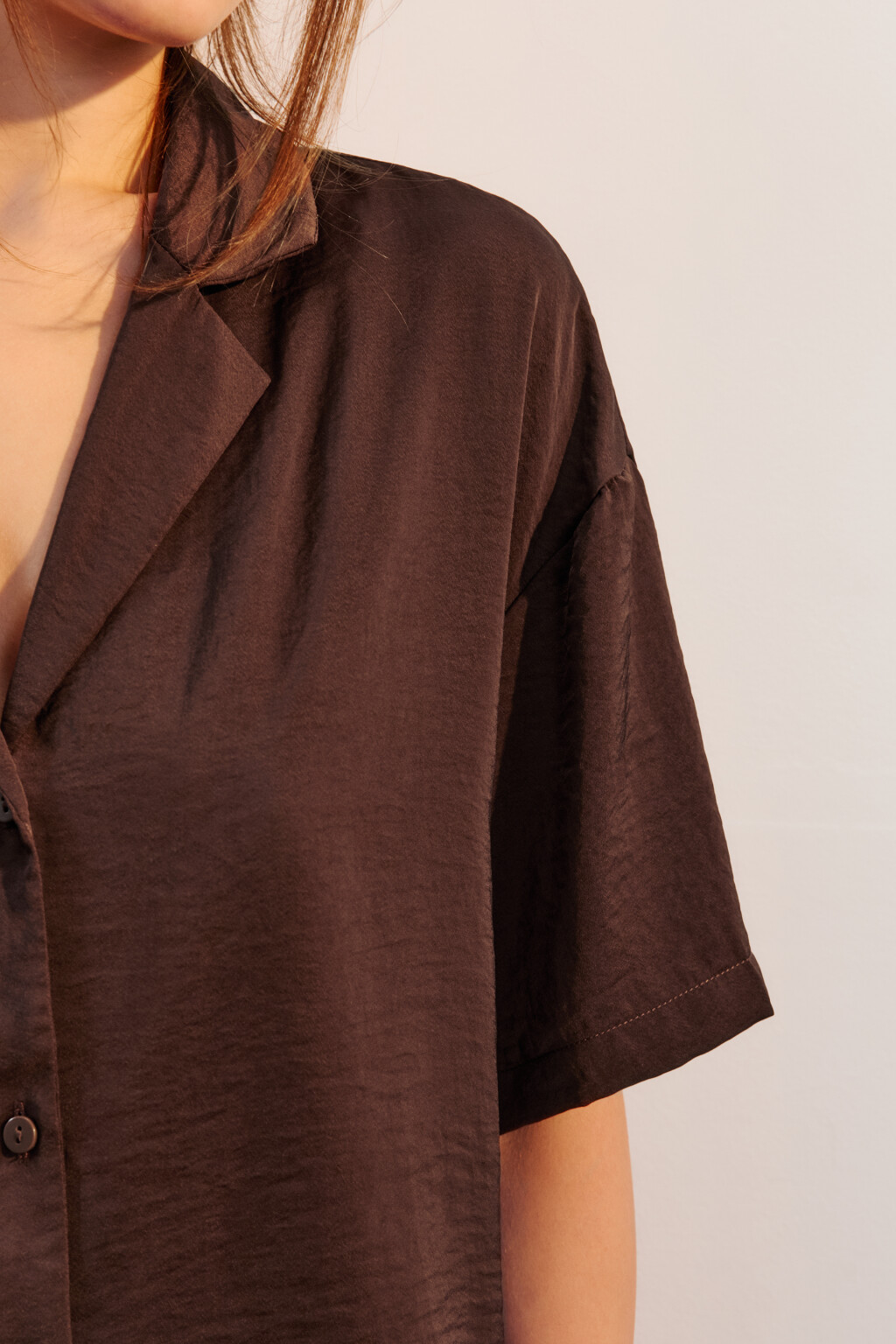 Блузка домашняя атласная - цвет коричневый - 6