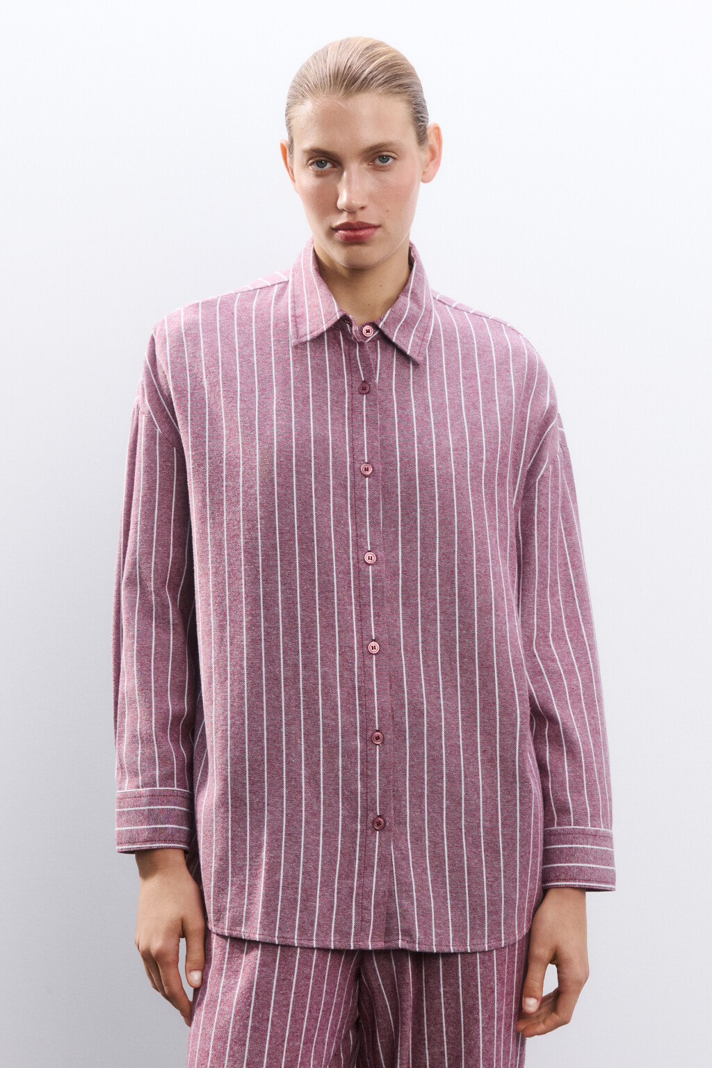 Рубашка домашняя из хлопка - цвет бордовый - 3