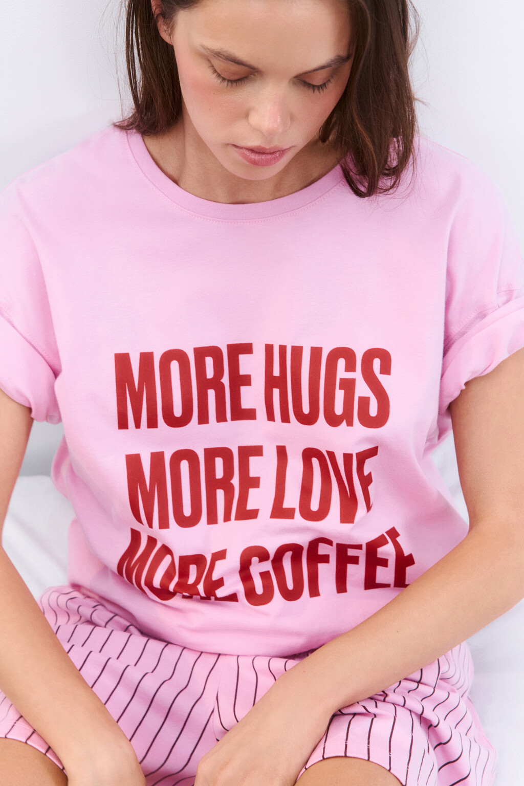 Футболка домашняя с принтом - цвет розовый - 1