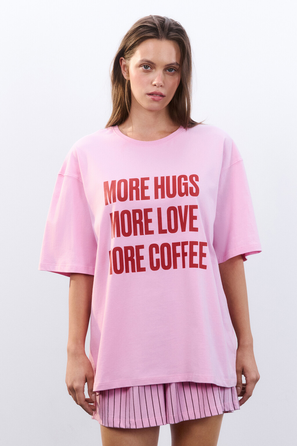 Футболка домашняя с принтом - цвет розовый - 2