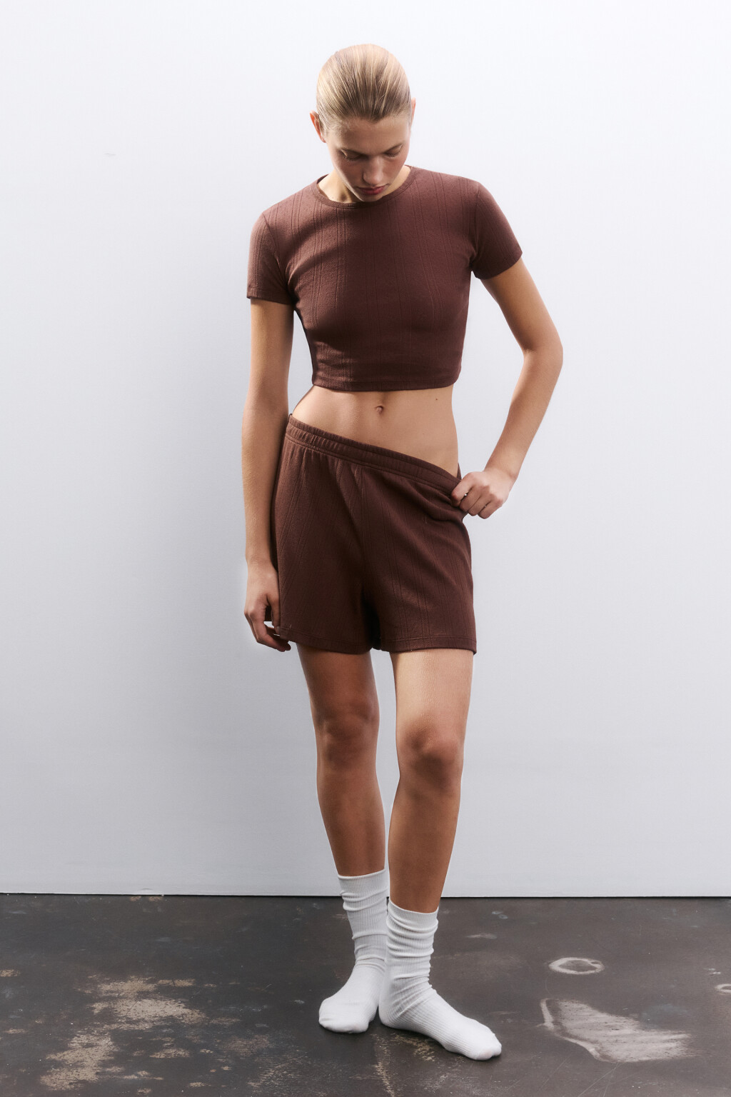 Топ-футболка домашний из хлопка - цвет коричневый - 4