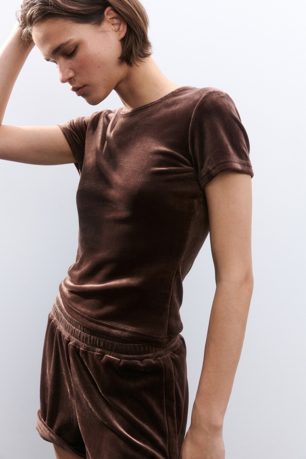 Футболка домашняя из велюра - цвет коричневый - 1