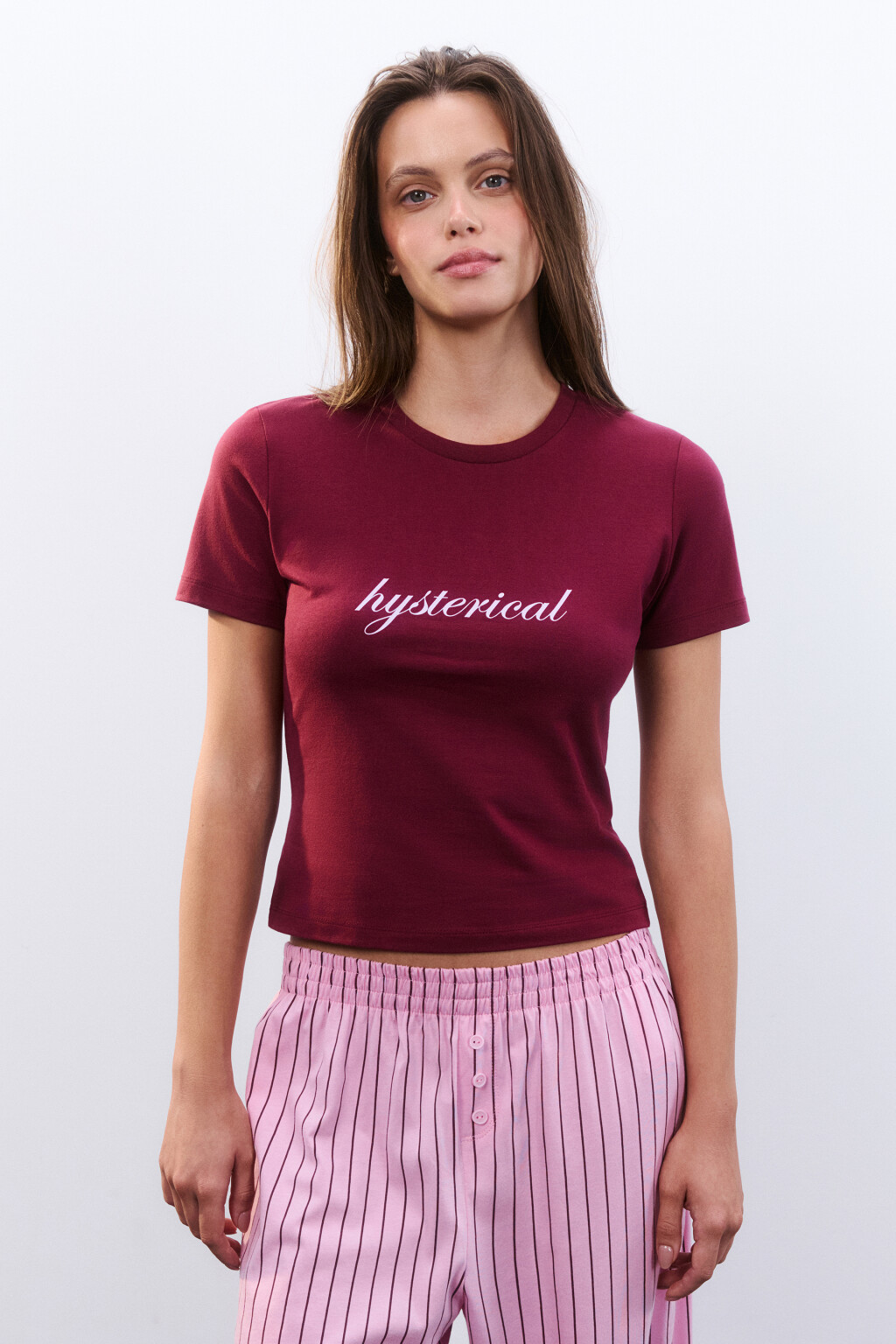 Футболка-топ домашняя с принтом - цвет бордовый - 2