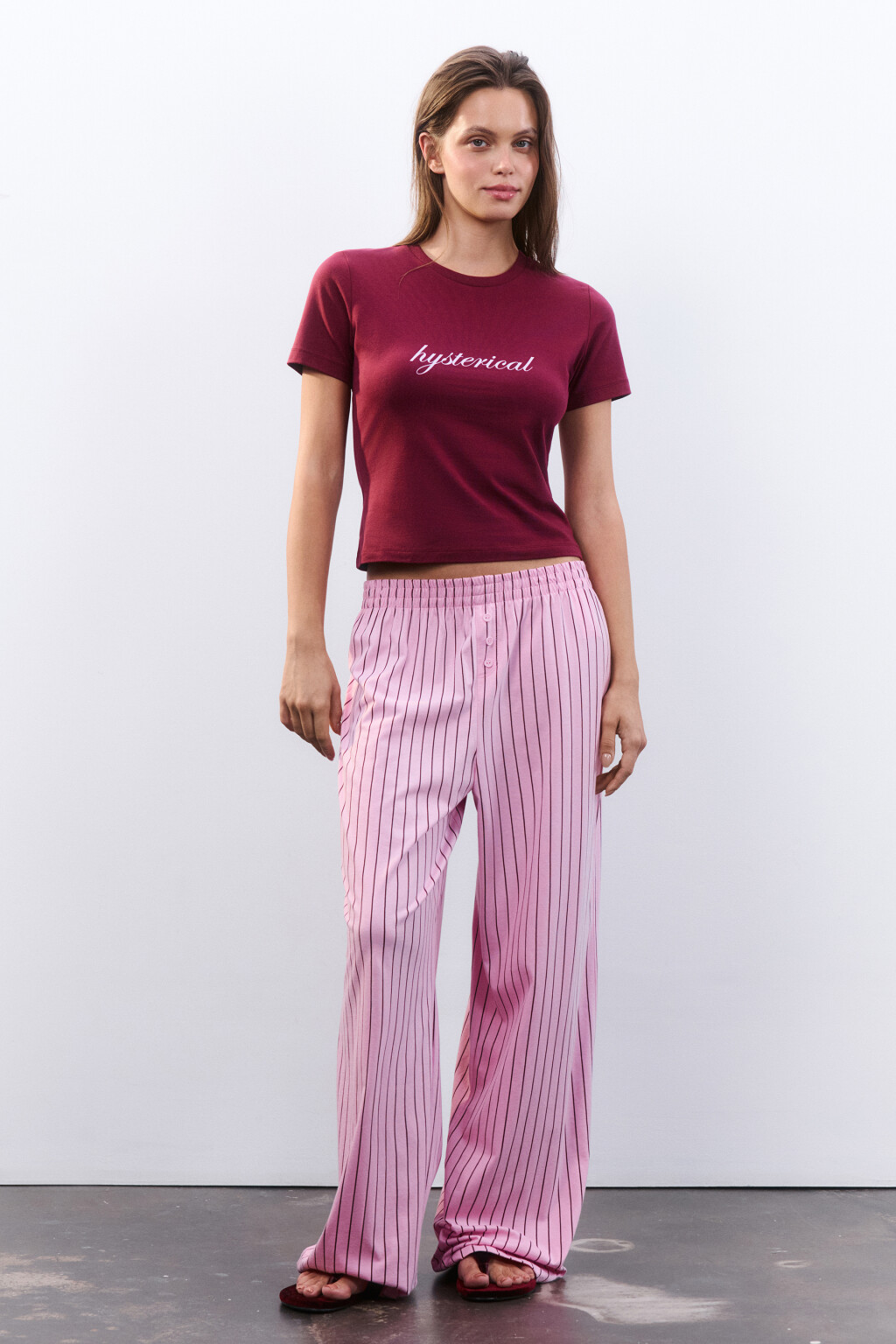 Футболка-топ домашняя с принтом - цвет бордовый - 4