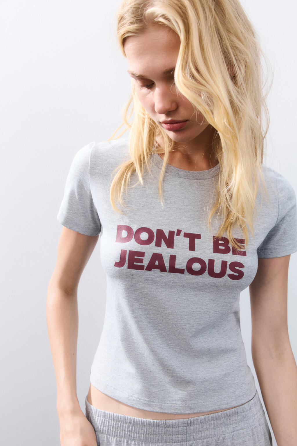 Футболка-топ домашняя с принтом - цвет серый - 1