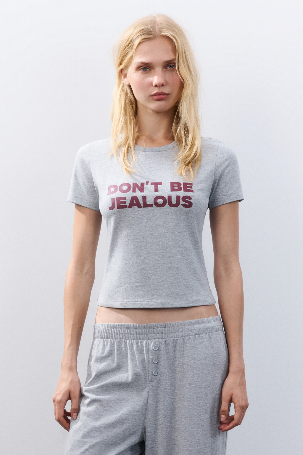 Футболка-топ домашняя с принтом - цвет серый - 2