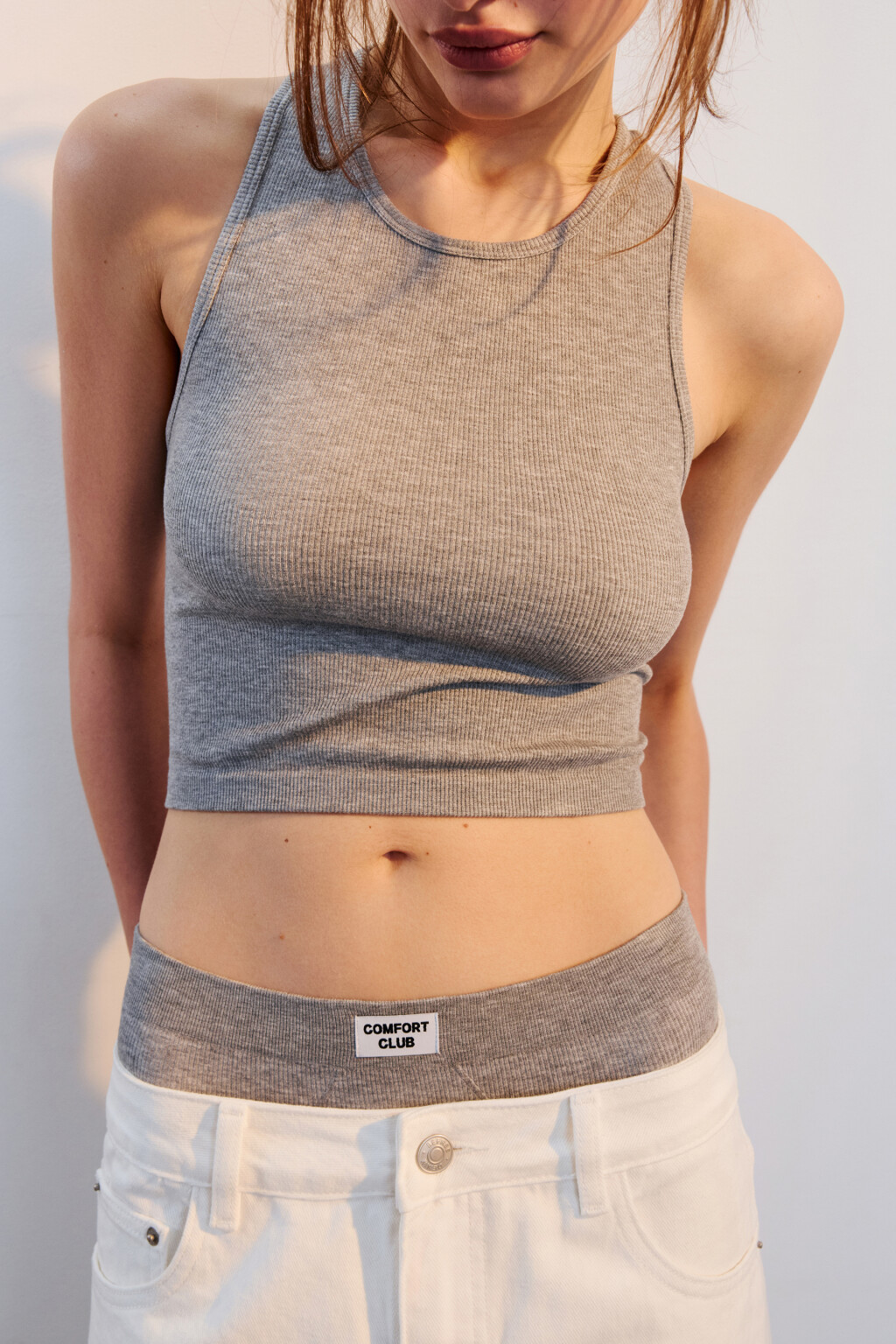 Майка-топ домашняя в рубчик - цвет серый - 1