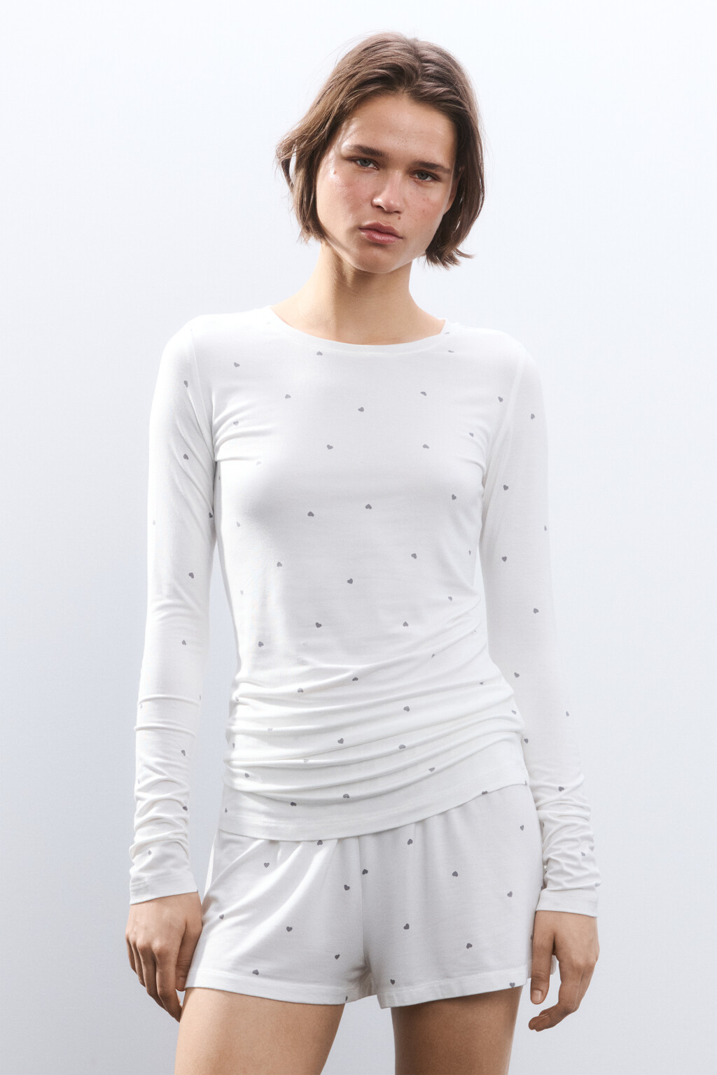 Лонгслив домашний из вискозы - цвет серый - 2