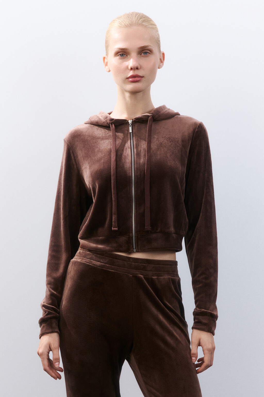 Толстовка домашняя из велюра - цвет коричневый - 2