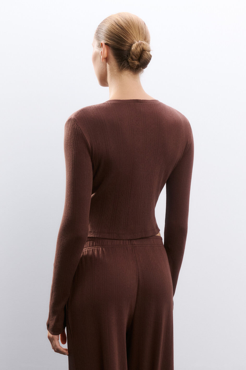 Лонгслив домашний на пуговицах - цвет коричневый - 3