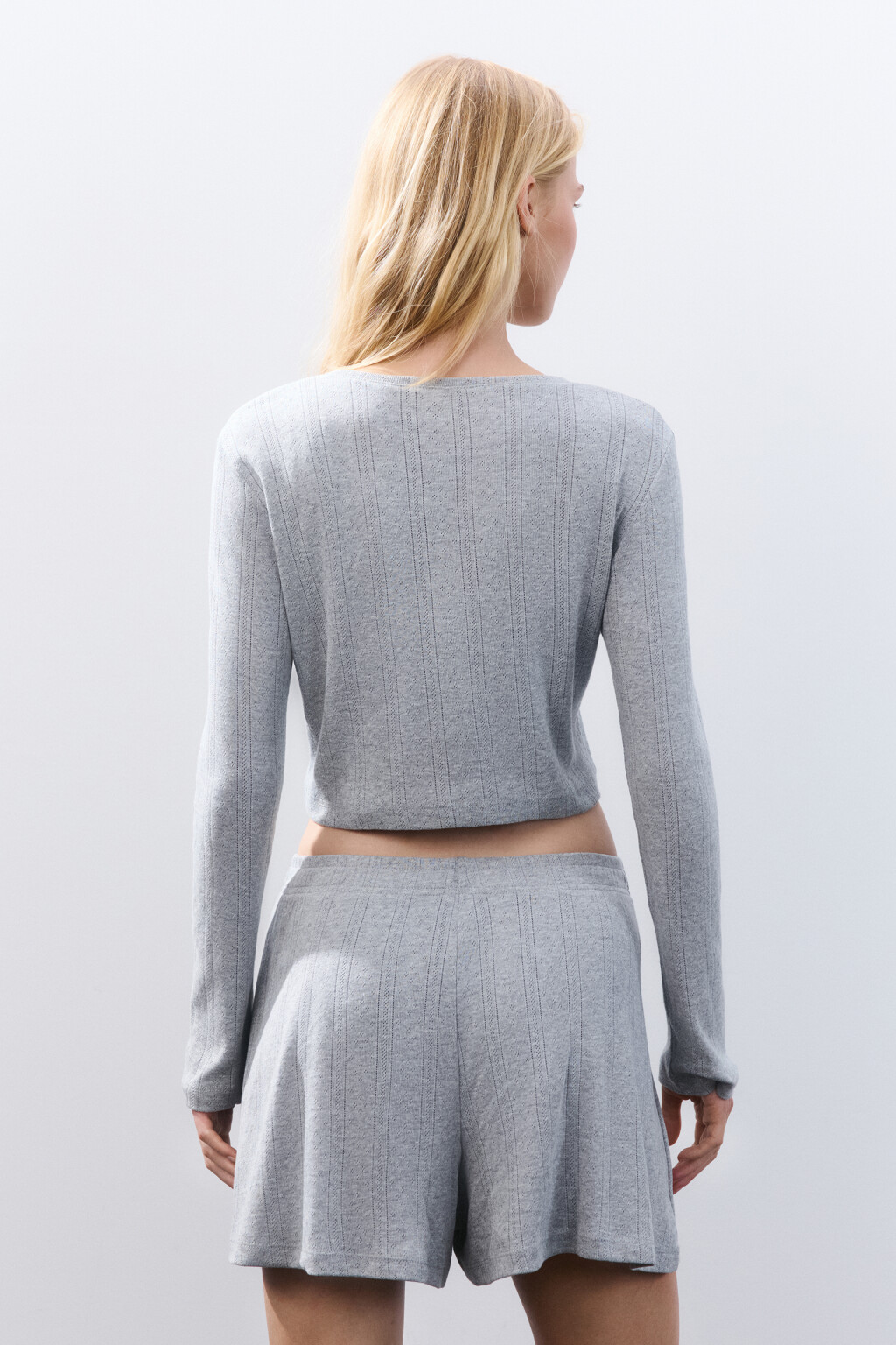 Лонгслив домашний на пуговицах - цвет серый - 3