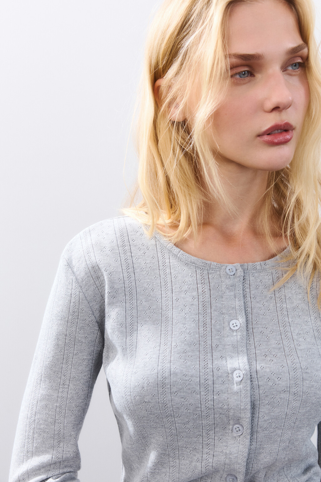 Лонгслив домашний на пуговицах - цвет серый - 5