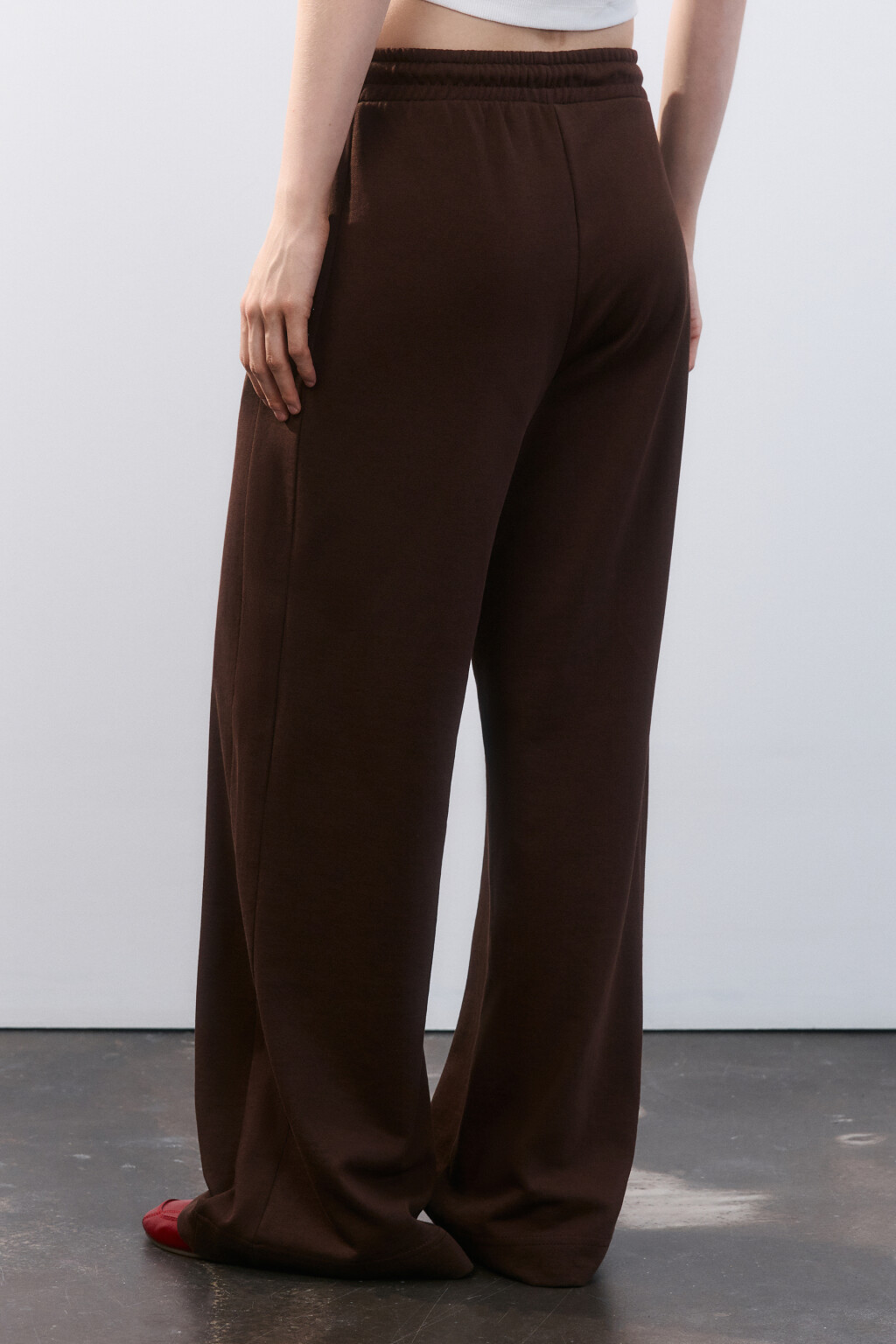 Брюки широкие трикотажные из футера - цвет коричневый - 3