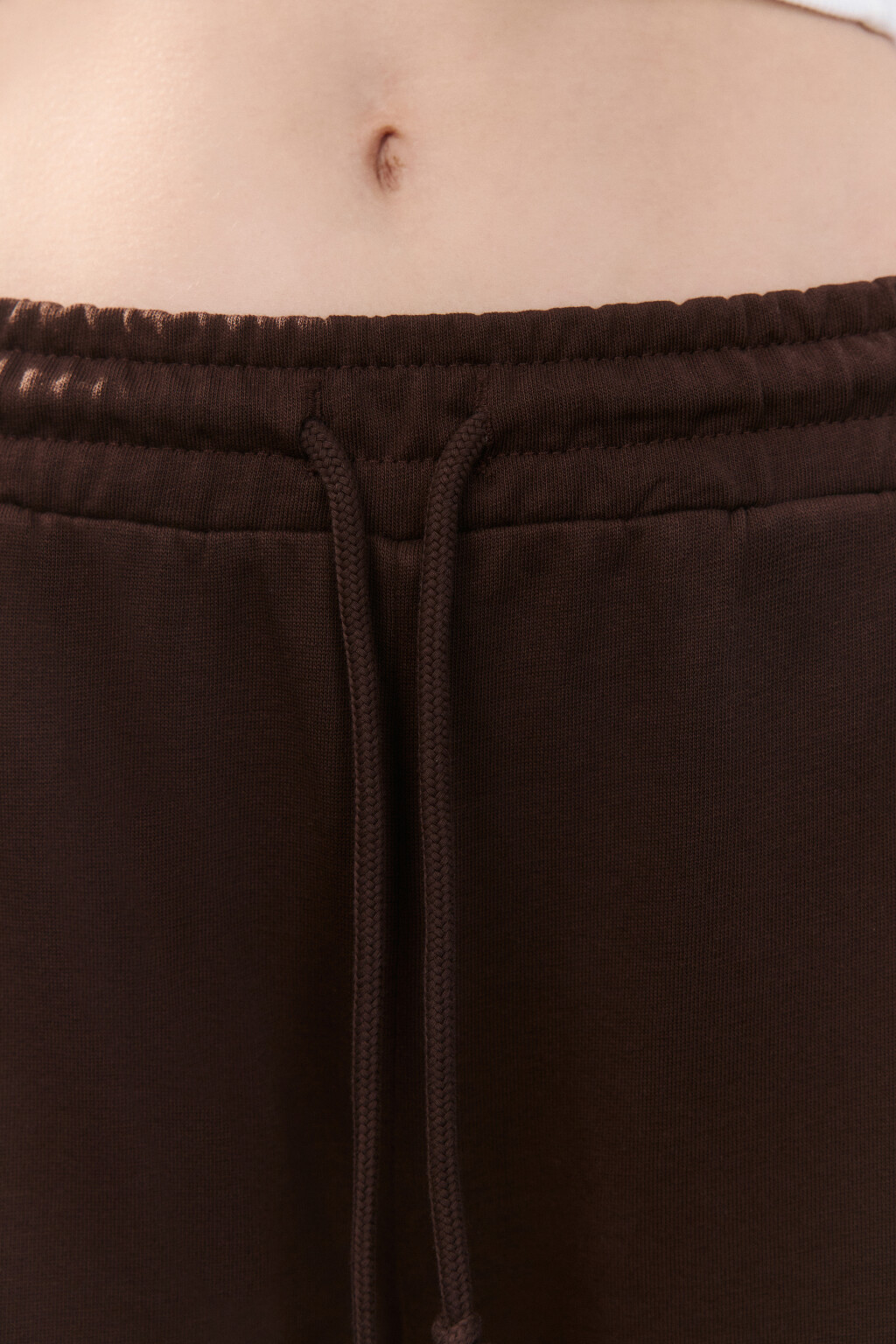 Брюки широкие трикотажные из футера - цвет коричневый - 5