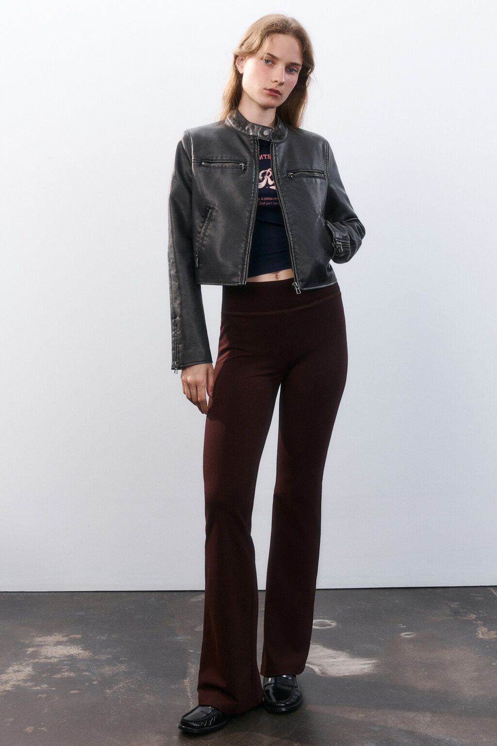 Брюки клеш трикотажные - цвет коричневый - 1