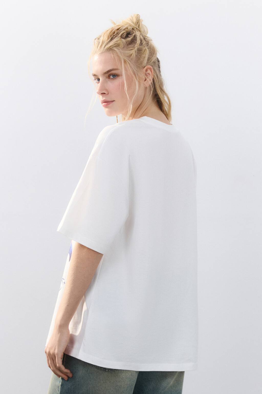 Футболка oversize хлопковая с принтом - цвет белый - 3