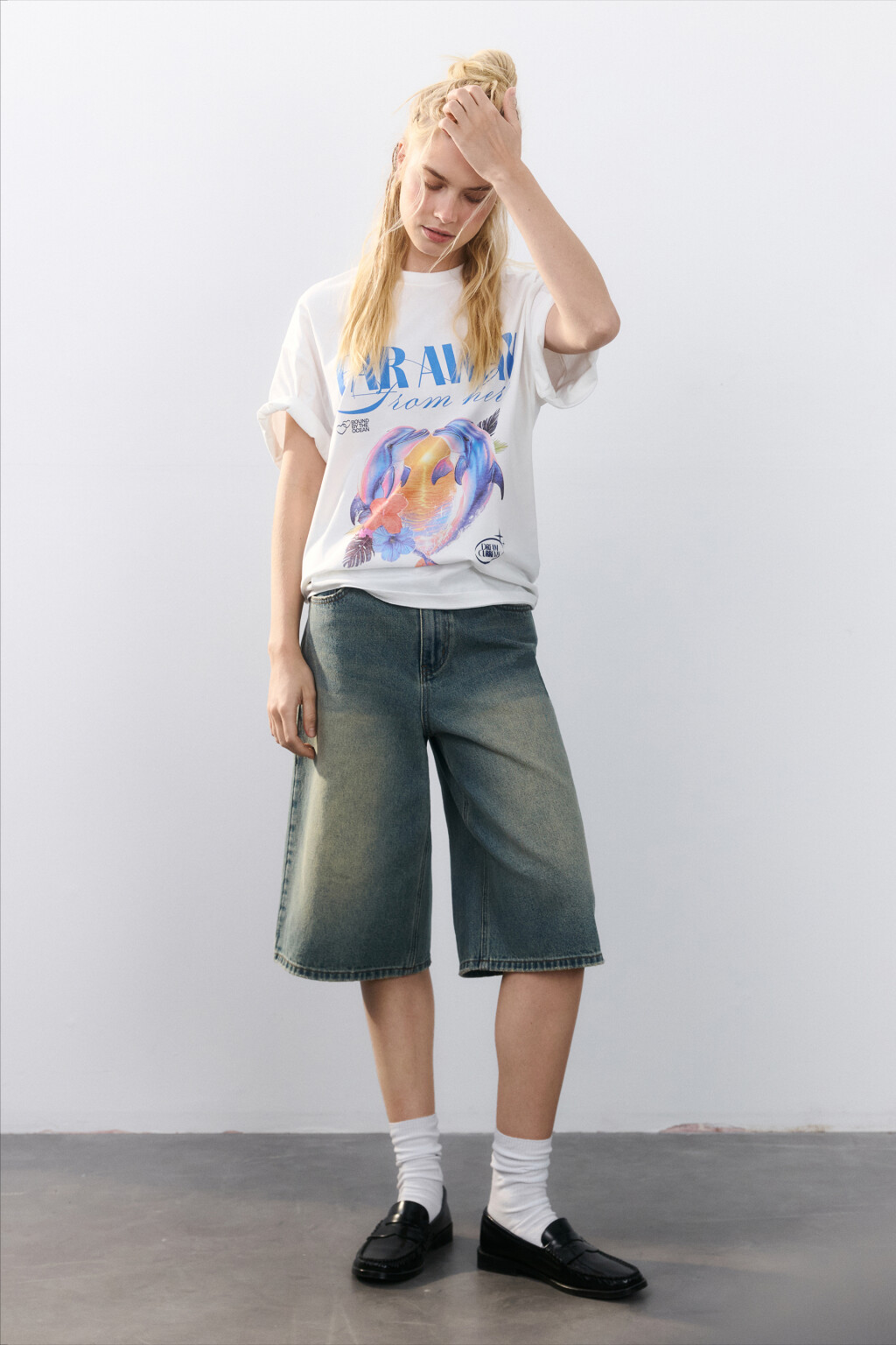 Футболка oversize хлопковая с принтом - цвет белый - 4