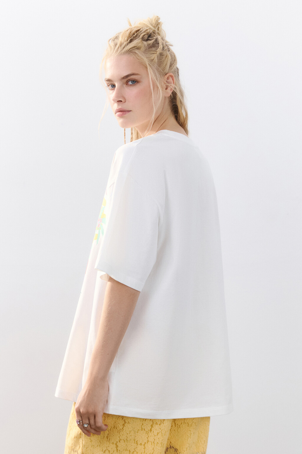 Футболка oversize хлопковая с принтом - цвет бежевый - 4