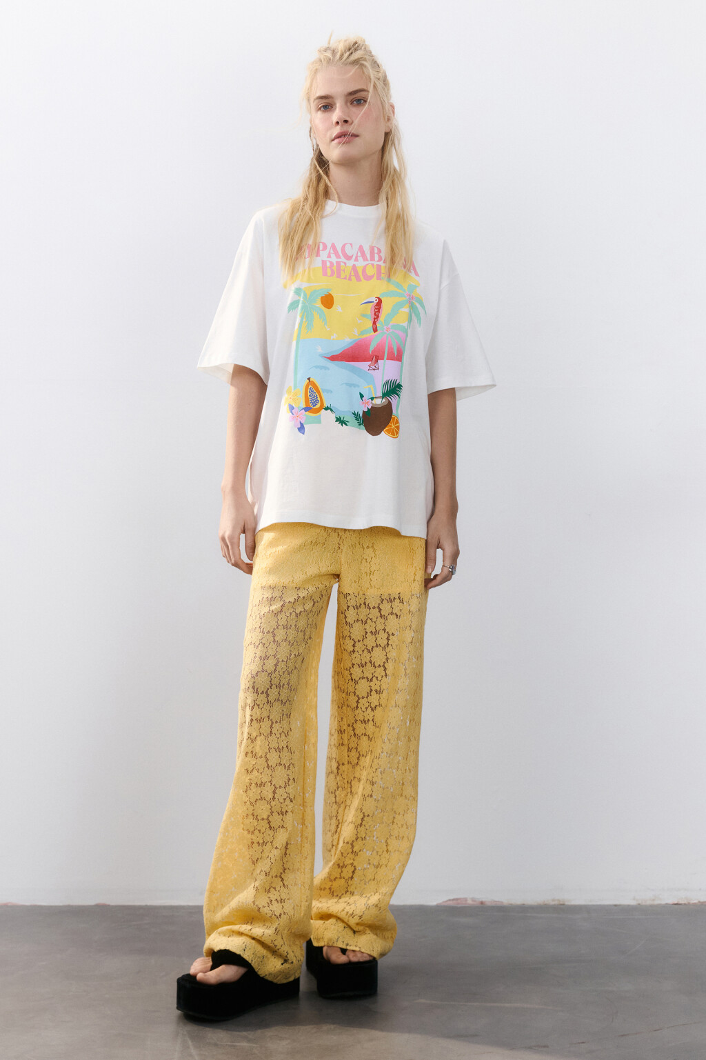 Футболка oversize хлопковая с принтом - цвет бежевый - 5