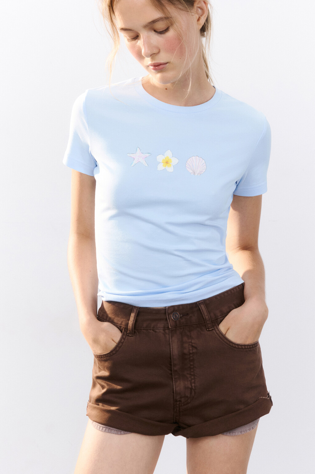 Футболка облегающая с принтом - цвет голубой - 1