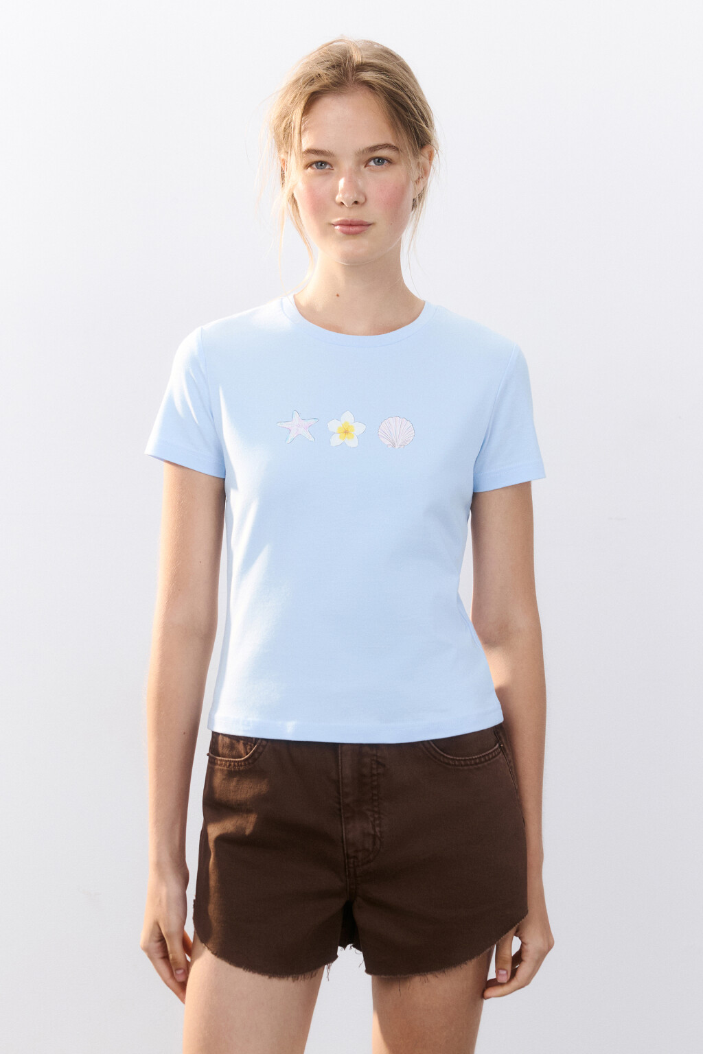 Футболка облегающая с принтом - цвет голубой - 2