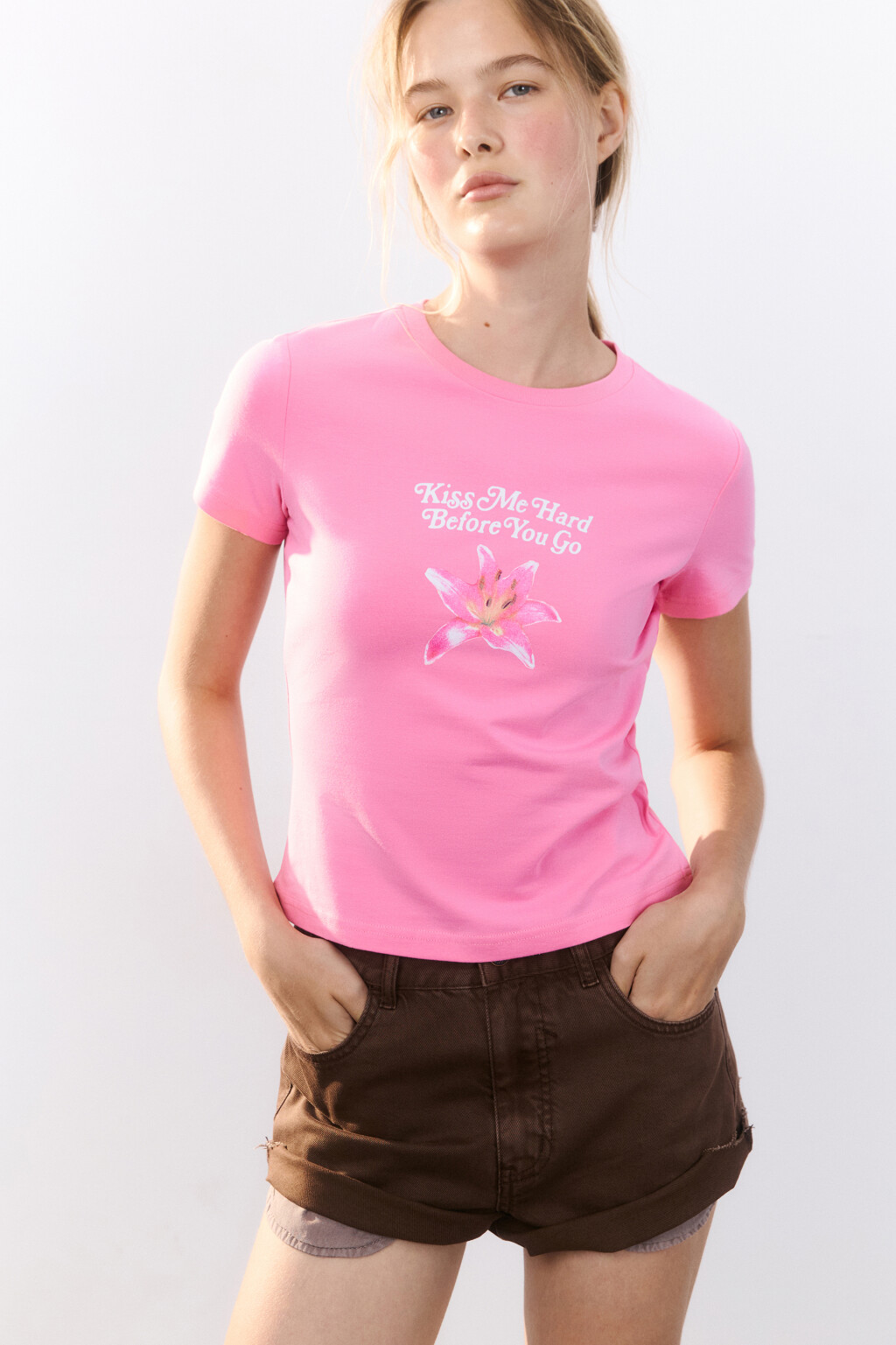 Футболка облегающая с принтом - цвет розовый - 1