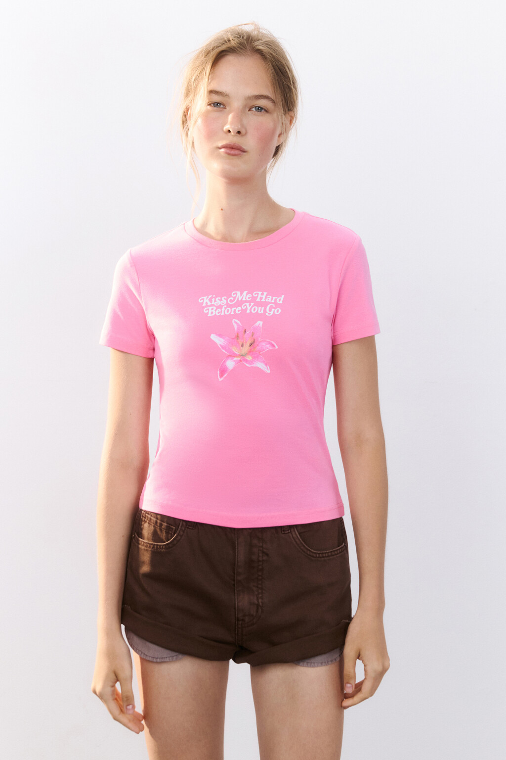 Футболка облегающая с принтом - цвет розовый - 2