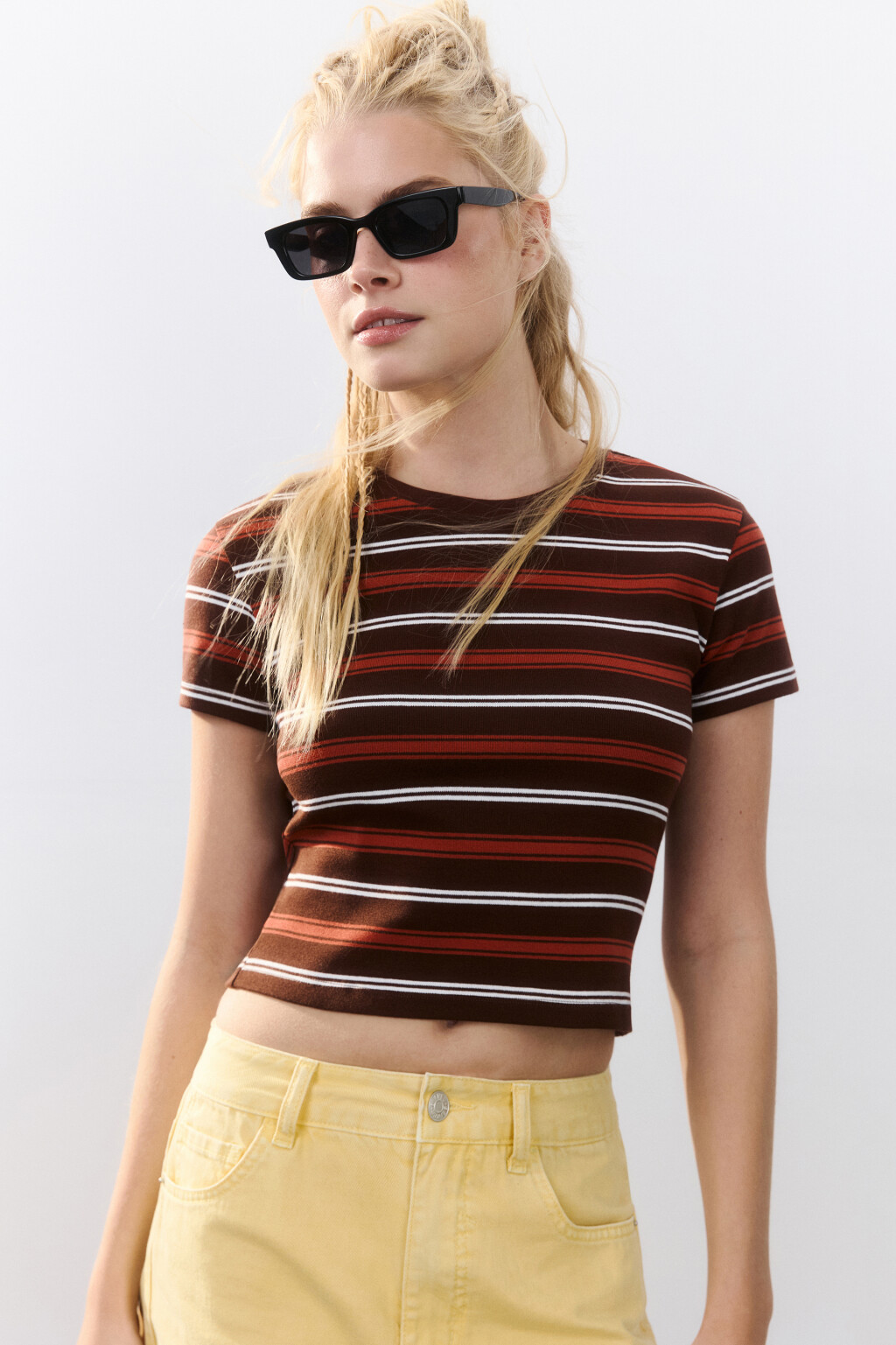 Футболка-топ в полоску - цвет коричневый - 1