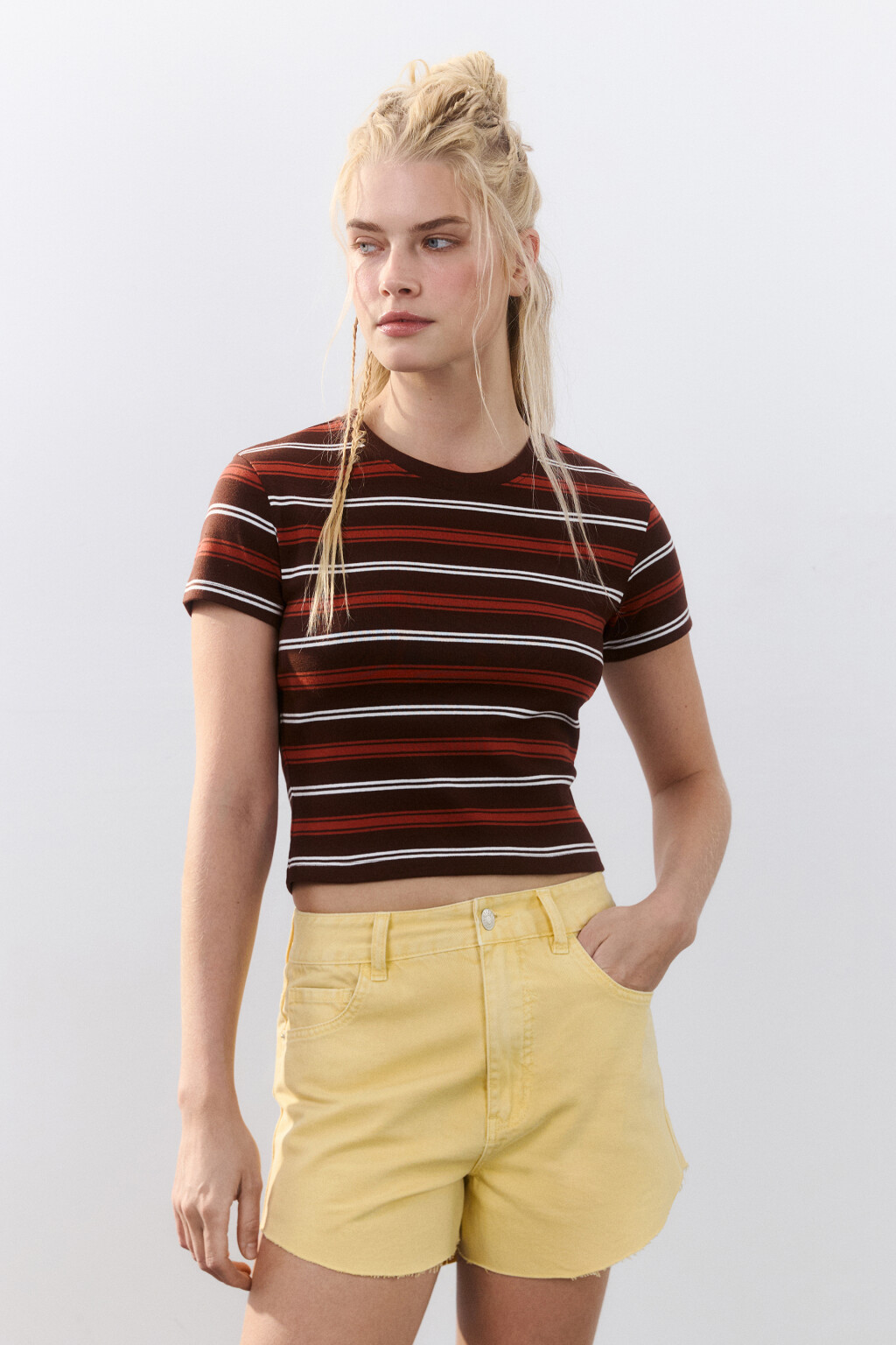 Футболка-топ в полоску - цвет коричневый - 2