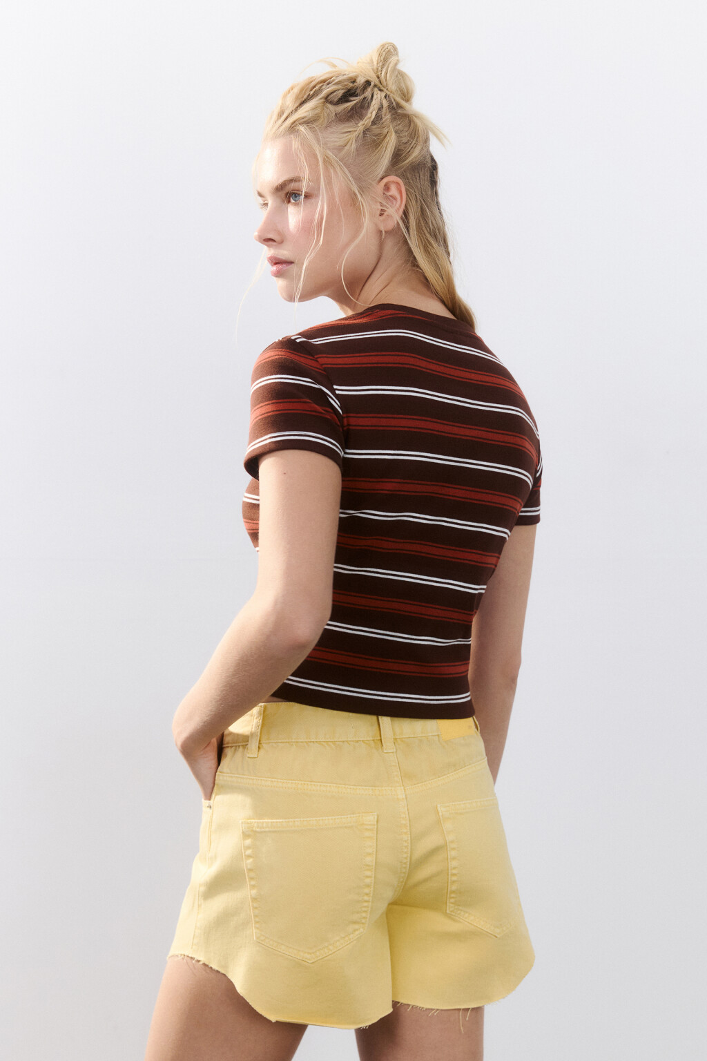 Футболка-топ в полоску - цвет коричневый - 3