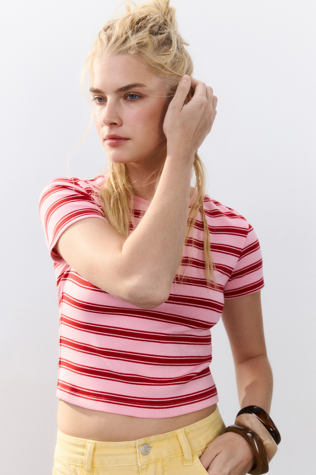 Футболка-топ в полоску - цвет розовый - 1