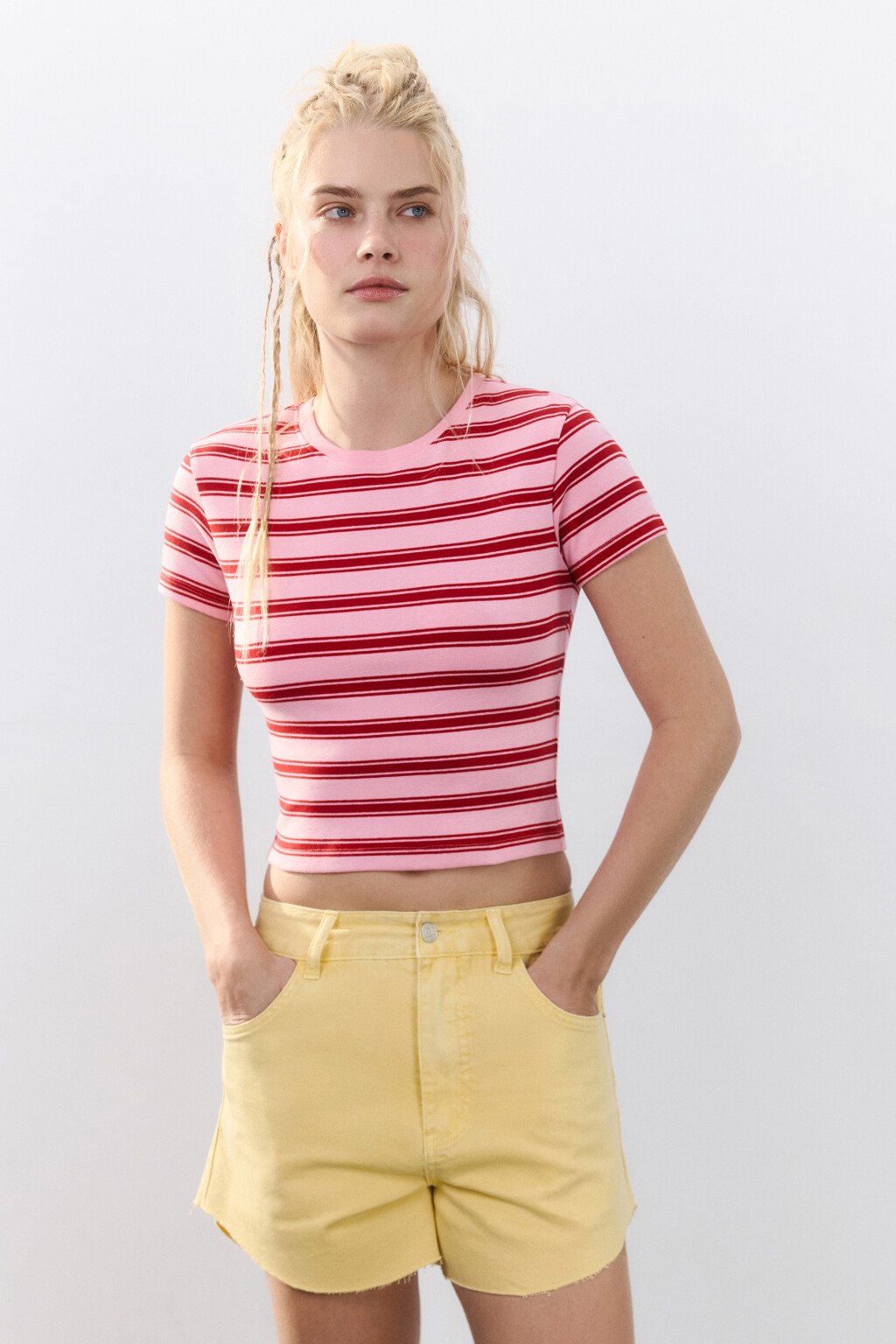 Футболка-топ в полоску - цвет розовый - 2