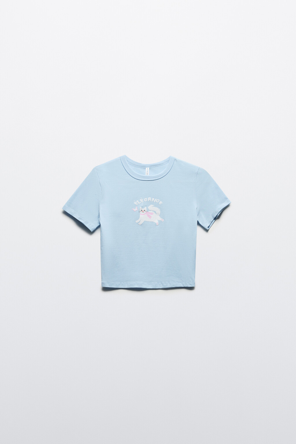 Футболка укороченная с принтом - цвет голубой - 7