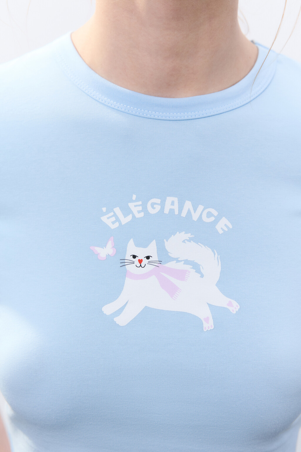 Футболка укороченная с принтом - цвет голубой - 5