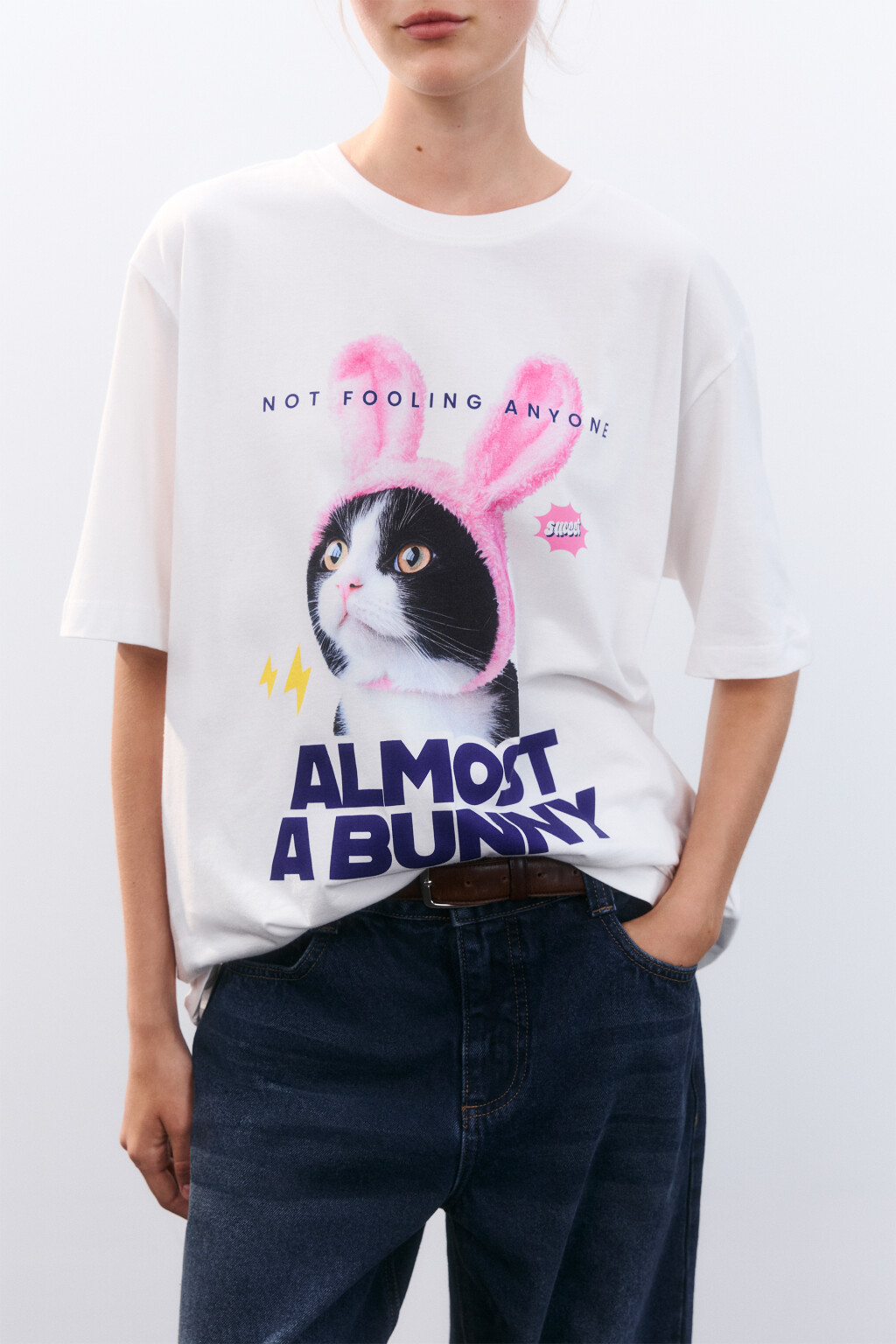 Футболка oversize с принтом - цвет белый - 1